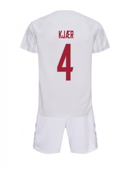 Danska Simon Kjaer #4 Dječji Gostujuci Dres kompleti SP 2022 Kratak Rukavima (+ kratke hlače)